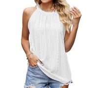 BKEPDY Damen Neckholder Sommer Spaghetti Tops Ärmellose Tank Tops Racerback Rundhals Basic Slim Fit Shirts Elegant Oberteile Ribbed Knit Cami Top Sexy (Weiß M)