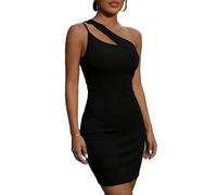 BKEPDY Damen One Shoulder Ausgehöhlter Ärmellos Minikleid Bodycon Kleid Kurz Sommerkleid Asymmetrischer Partykleid Abendkleid Elegant Freizeitkleid Cocktailkleid Schulterfrei für Party Club