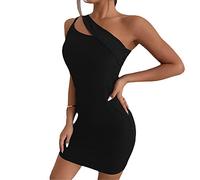 BKEPDY Damen One Shoulder Ausgehöhlter Ärmellos Minikleid Bodycon Kleid Kurz Sommerkleid Asymmetrischer Partykleid Abendkleid Elegant Freizeitkleid Cocktailkleid Schulterfrei für Party Club