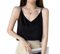 BKEPDY Damen Satin Tank Top Ärmellose Blusentop Basic Cami Sommer Lässige Weste V-Ausschnitt Oberteile Blusen Shirt Spaghettiträger Damen Basic Top