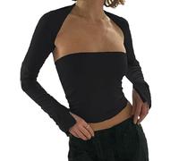 BKEPDY Damen Sexy Langarm Crop Top Y2K Slim Fit Langarmshirt Cut Outs Basic Einfarbig Elegant Cropped Tee Oberteil Bluse Aesthetic Clothes Outfit