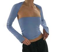 BKEPDY Damen Sexy Langarm Crop Top Y2K Slim Fit Langarmshirt Cut Outs Basic Einfarbig Elegant Cropped Tee Oberteil Bluse Aesthetic Clothes Outfit