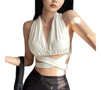 BKEPDY Damen Sexy Tank Top Neckholder Crop Top Y2K Rückenfrei V Ausschnitt Oberteil Ärmellos Blusentop Sommer Locker Casual Basic Solid Schulterfreies Tops