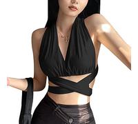 BKEPDY Damen Sexy Tank Top Neckholder Crop Top Y2K Rückenfrei V Ausschnitt Oberteil Ärmellos Blusentop Sommer Locker Casual Basic Solid Schulterfreies Tops