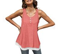 BKEPDY Damen Tank Top Sommer Ärmellose Baumwolle Blusentop Spitzen U-Ausschnitt Weste Lose Top Casual Shirt Tops Bluse Strand Camisole Oberteile (Rosa XL)