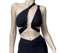 BKEPDY Damen Tops Sommer Sexy Y2k Cut Out Top Frauen Sexy Neckholder Criss Cross Wrap Weste Ärmellos Einfarbig Tank Top Verschiedene Tragemethoden mit Metallring