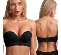 BKEPDY Damen Trägerloser BH Push-Up Ohne Bügel Nahtlos Bandeau BH mit Vorderer Schnalle Unsichtbarer Komfort Unterwäsche