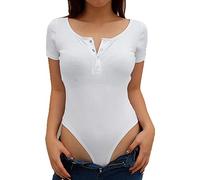 BKEPDY Damenbody mit Kurzen Ärmeln und Rundhals Damen T-Shirt Bodysuit mit Knopfleiste Shaping Body Kurze Ärmel Sculpting Ribbed Body Shaper T-Shirt für Frauen