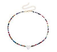 BKEPDY Herz Perlen Choker Halskette Bunt Rocailles Schmuck Boho Damen Accessoire Sommer Strand Handgefertigt Einstellbar