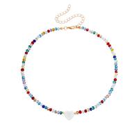 BKEPDY Herz Perlen Choker Halskette Bunt Rocailles Schmuck Boho Damen Accessoire Sommer Strand Handgefertigt Einstellbar