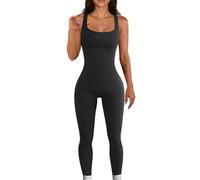 BKEPDY Jumpsuit Damen Elegant Lang Eng Rundhalsausschnitt Ärmellos Tank Rompers Einteilige One Piece Overalls Dehnbar Playsuits Leggings für Gym Yoga Sport Outfits