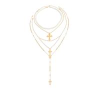 BKEPDY Kette Damen Halskette Mehrschichtig Perlenkette Layered Necklace Set Modeschmuck Elegant Lange Kette Anhänger Choker Ketten für Party Hochzeit(Gold)