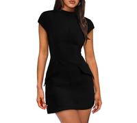 BKEPDY Kleid Damen Elegant Kurze Ärmel Rundhals Sommerkleid Enges Kurzes Sexy Cocktailkleid Abendkleider Partykleid