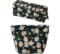 BKEPDY Kosmetiktasche Damen Make Up Tasche Schminktasche Blumenmuster Kulturbeutel Klein Stiftetasche Kosmetik Organizer Reise Necessaire Kulturtasche Makeup Bag für Handtasche (Schwarz)