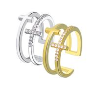 BKEPDY Kreuz Ringe Set Offener Damenring Kristall Schmuck Verstellbar Zweireihig Doppelring Glänzend Schmuckset