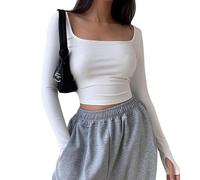BKEPDY Langarmshirt Damen Basic T-Shirt Langarm Crop Top Y5K Slim Fit Oberteile Casual Rundhals Tee Shirt Athletisches Top Teenager Streetwear(S)
