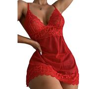 BKEPDY Negligee Damen Sexy Nachthemd mit Spitze Träger Nachtwäsche Vausschnitt Schlafkleid Nachtkleid Sleepwear Netzstoff Bodysuit Nachtwäsche Outfit für Hochzeit Flitterwochen