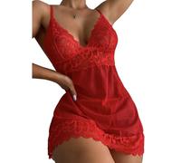 BKEPDY Negligee Damen Sexy Nachthemd mit Spitze Träger Nachtwäsche Vausschnitt Schlafkleid Nachtkleid Sleepwear Netzstoff Bodysuit Nachtwäsche Outfit für Hochzeit Flitterwochen