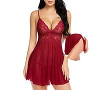 BKEPDY Negligee Damen Sexy Nachthemd Trägerkleid Spitze Babydoll Nachtkleid Schlafanzug Nachtwäsche Sleepwear Netzkleid Schlafkleid Nachtkleidung