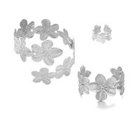BKEPDY Schmuckset Damen Blumen Armreif Armband Verstellbar Manschette Armspange Modeschmuck Geschenk für Geburtstag Muttertag Valentinstag(Silber)
