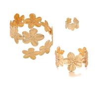 BKEPDY Schmuckset Damen Blumen Armreif Armband Verstellbar Manschette Armspange Modeschmuck Geschenk für Geburtstag Muttertag Valentinstag(Gold)