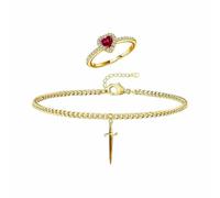 BKEPDY Schmuckset Damen Herz Armband mit Schwert Anhänger Ring Schmucksets Jewelry Set Modeschmuck Geschenkset für Frauen Mädchen Hochzeit Geburtstag Valentinstag