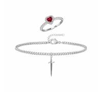 BKEPDY Schmuckset Damen Herz Armband mit Schwert Anhänger Ring Schmucksets Jewelry Set Modeschmuck Geschenkset für Frauen Mädchen Hochzeit Geburtstag Valentinstag