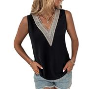 BKEPDY Shirts Damen Sommer Ärmellos Vausschnitt Bluse mit Spitze Basic T Shirt Elegant Casual Oberteile Locker Tshirt Freizeit Top Sommer Oberteil
