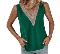 BKEPDY Shirts Damen Sommer Ärmellos Vausschnitt Bluse mit Spitze Basic T Shirt Elegant Casual Oberteile Locker Tshirt Freizeit Top Sommer Oberteil