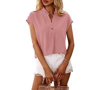 BKEPDY Shirts Damen Sommer Bluse Kurzarm Stehkragen Basic T Shirt Elegant Oberteile Casual Tshirt Locker Hemdbluse Leicht Blusenshirt Atmungsaktiv Sommerbluse