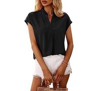BKEPDY Shirts Damen Sommer Bluse Kurzarm Stehkragen Basic T Shirt Elegant Oberteile Casual Tshirt Locker Hemdbluse Leicht Blusenshirt Atmungsaktiv Sommerbluse