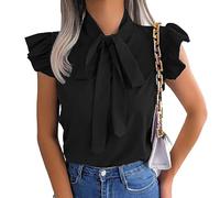 BKEPDY Shirts Damen Sommer Schleife Bluse Kurzarm Tshirt Basic T Shirt Elegant Oberteile Rüschenärmel Casual Shirt Locker Blusentop Schick Alltagskleidung Büro Outfit