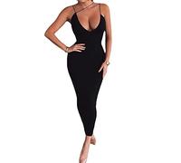 BKEPDY Spaghettiträger Kleid Damen Sommerkleid Asymmetrisch Bodycon Kleider Cocktailkleid Elegant Partykleid Abendkleid Knielang Vausschnitt Figurbetont Midikleid Sommer Festlich