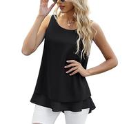 BKEPDY Tank Top Damen Ärmellos Rundhals Layered Chiffon Basic Tops Sommer Elegant Trägertop Casual Bluse Locker Oberteile Spaghettiträger Shirt Alltag Weste