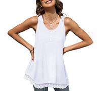 BKEPDY Tank Top Damen Spitze Trägertop Ärmellos Basic Tops Sommer Elegant Knopfleiste Rundhals Trägershirt Achselshirts Weste Oberteile Shirt Sport Alltag