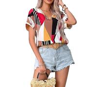BKEPDY Tshirt Damen Sommer Vausschnitt Geometrisch Kurzarm Basic T Shirt Locker Oberteile Casual Shirt Bluse Shirts Damen Sommer Elegant Longshirt Freizeit Tunika