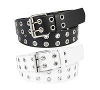 BKpearl 2 Stück Doppelösen PU-Leder Punk Gürtel 2 Loch Ösen Jeans Gürtel für Damen & Herren Multi, Medium