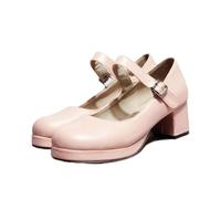 BKYWJTR6 Braut Hochzeit Große Größe Süße Lolita Mädchen Rot Schwarz Schnalle Dekoration Casual Mary Janes Plattform Schuhe Frauen Gothic Stil, Mattes Leder B, 40 EU