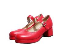 BKYWJTR6 Braut Hochzeit Große Größe Süße Lolita Mädchen Rot Schwarz Schnalle Dekoration Casual Mary Janes Plattform Schuhe Frauen Gothic Stil, Mattes Leder, 45 EU