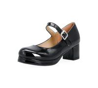 BKYWJTR6 Braut Hochzeit Große Größe Süße Lolita Mädchen Rot Schwarz Schnalle Dekoration Casual Mary Janes Plattform Schuhe Frauen Gothic Stil, Schwarz , 46 EU