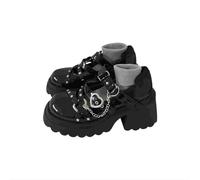 BKYWJTR6 Punk Fashion Black Chain Heart Buckle Female Lolita Cute Mary Janes Pumps Platform Wedges High Heels Women's Sweet Gothic Punk Shoes