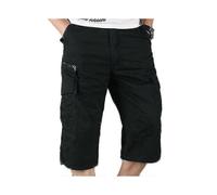 (Black,3XL)Mens 3/4 Long Length Elasticated Shorts Waist Cargo Combat Three Quarter Pants