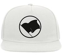 Black Anarchy Flag Graphic Snapback Flat Visor Cotton Blend Cap Weiß