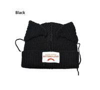 (black)Cat Ear Patch Knitted Hat Couple Knitted Piglet Wool Hat Cold Hat Autumn Winter Warm Hat Beanies Hat Cap Hip Hop Women Hat