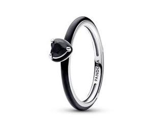 Black Chakra Heart Ring aus 925er Silber, Emaille, ME