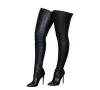 Black Fleece,34,Stretch-Kniestiefel für Damen, sexy Stiletto-Absatz aus Kunstleder, große Größen, seitlicher Reißverschluss, ideal für Clubbesuche