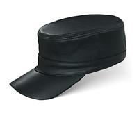 BLACK FOREST FOX Herren Damen Leder Cuba Army Cap Hut Schirmmütze in versch. Farben & Leder (Nero-Anilin)