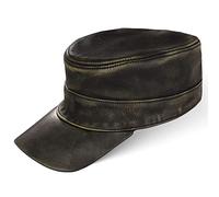 BLACK FOREST FOX Herren Damen Leder Cuba Army Cap Hut Schirmmütze in (Vintage-Black)