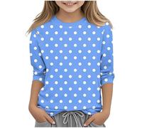 Black Friday 2025 Angebote 3/4 Ärmel Pullover Mädchen Polka-Punkte Druck Langarmshirt Casual O-Ausschnitt Bluse Schlank Pulli Leichte Langarm T-Shirt Dünne Oberteile Baumwolle Basic Top Bequem