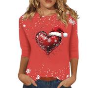 Black Friday Angebote 2024 Ab Wann,Damen Oberteile Weihnachtsbluse Damen Weihnachtsbluse Damen Ugly Weihnachten Drucken Rundhals Langarm Casual Christmas Pulli Herbst Mode Damen Bluse(Red,3Xl)